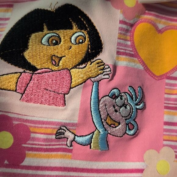 Dora Y2K Infant Girls Denim & Pink Striped Embroidered Character Dress - Picture 4 of 8